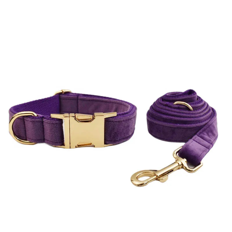Purple Velvet Dog Collar And Leash Set For Small Medium Large Dogs Custom Engraved Nameplate Pet Supplies Dog Leash Velvet 16