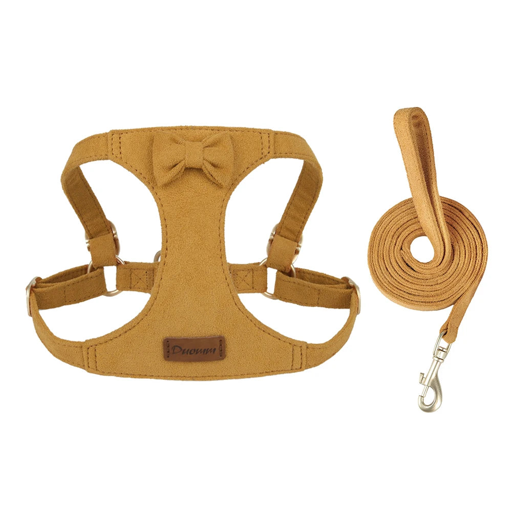 Trendy Premium Suede Dog Harness Leash Set -Small Dog Adjustable Pet Chest Strap Soft Durable Puppy Kitten Fashion Accessories