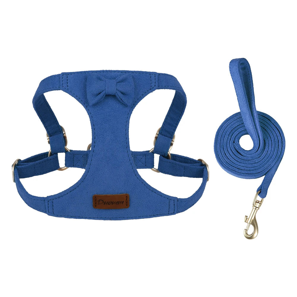 Trendy Premium Suede Dog Harness Leash Set -Small Dog Adjustable Pet Chest Strap Soft Durable Puppy Kitten Fashion Accessories