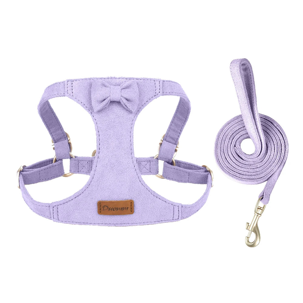 Trendy Premium Suede Dog Harness Leash Set -Small Dog Adjustable Pet Chest Strap Soft Durable Puppy Kitten Fashion Accessories