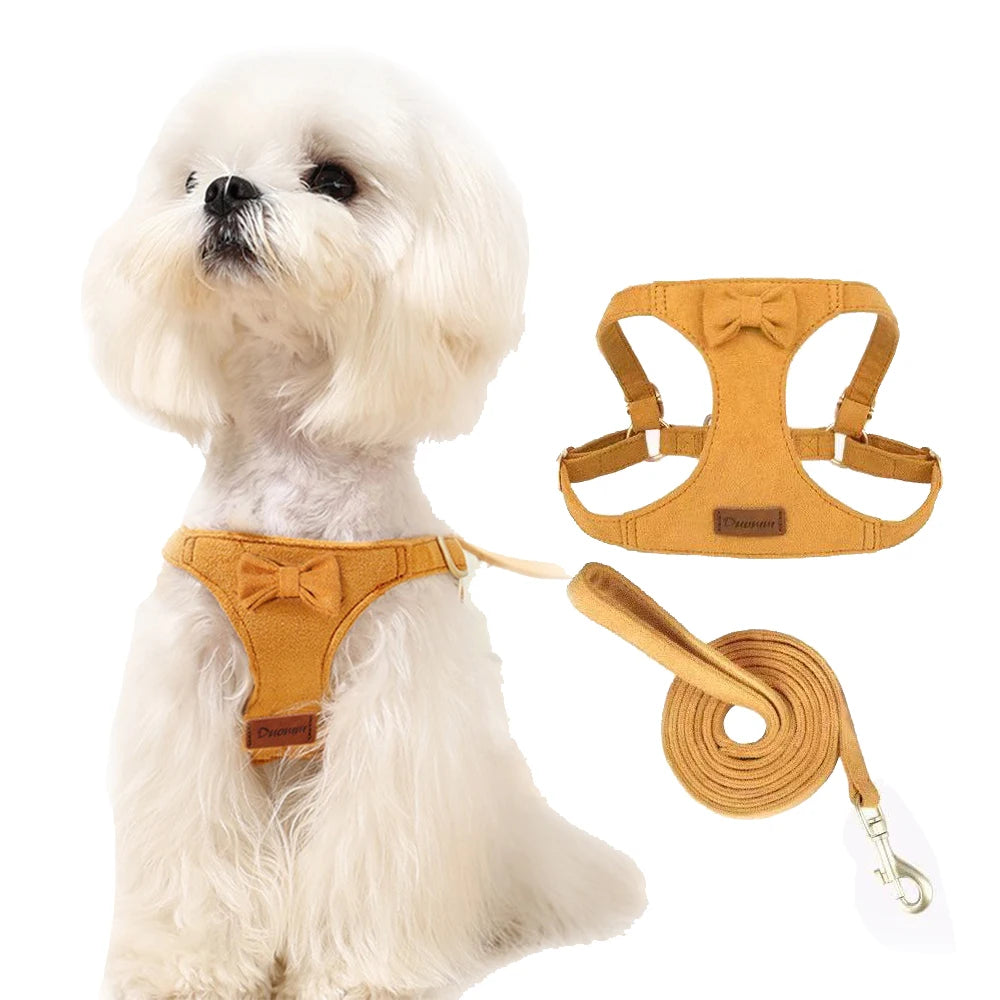 Trendy Premium Suede Dog Harness Leash Set -Small Dog Adjustable Pet Chest Strap Soft Durable Puppy Kitten Fashion Accessories