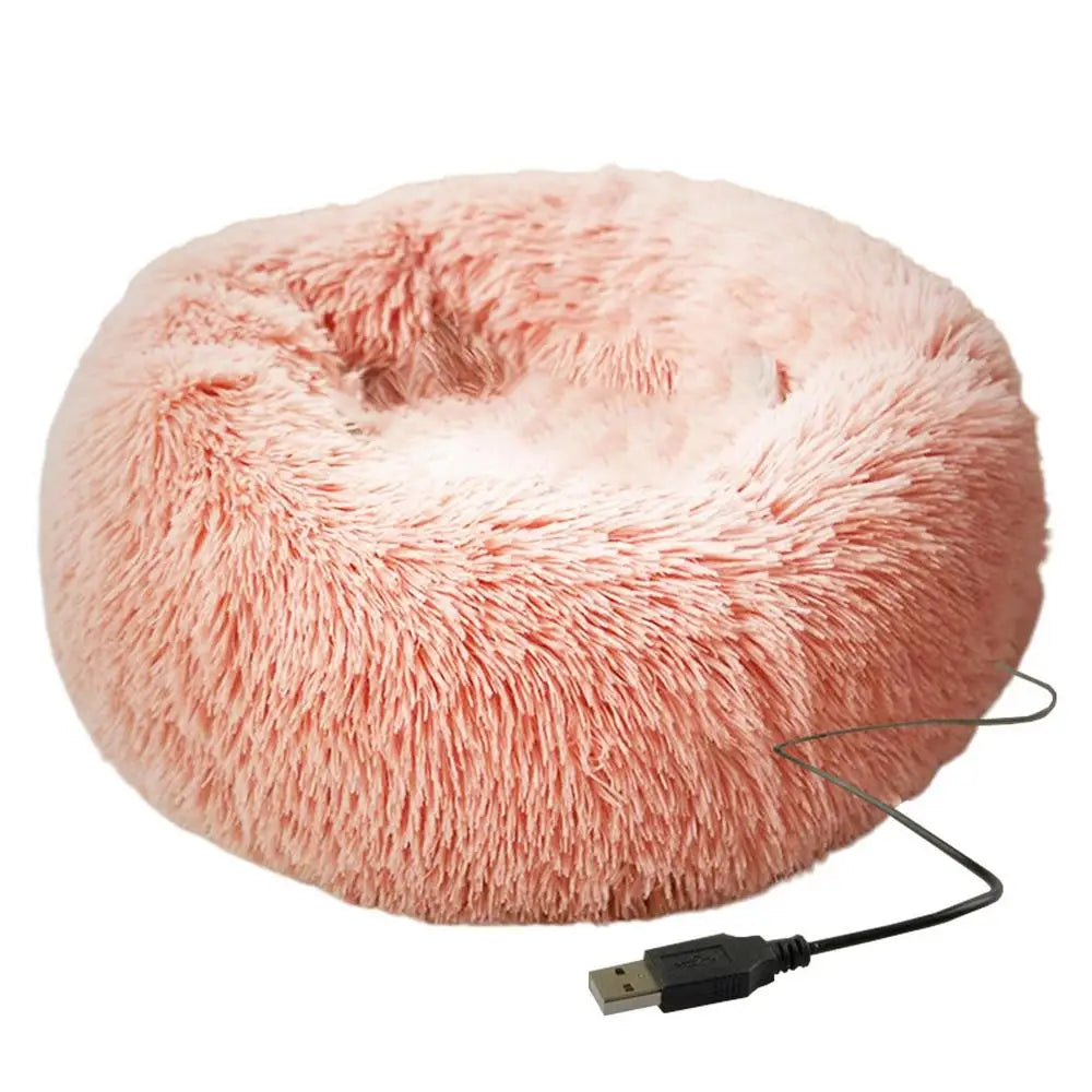 Round Dog Bed Soft Plush Pet Beds USB Heating Donut Round Beds for Dog Cat Comfortable House Pet Supplies Accessories