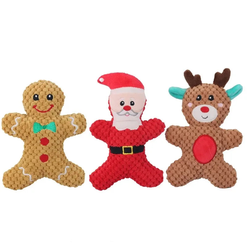 Christmas Dog Plush Squeaky Toys Donut Chew Toys Durable Stuffed Toys for Medium Small Puppy Aggressive Chewers Interactive Gift