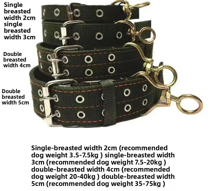 Wide Heavy Duty Dog Collar, Double-Row Stitching Padded Collar with Metal Buckle, Adjustable for Medium & Large Dogs Walking