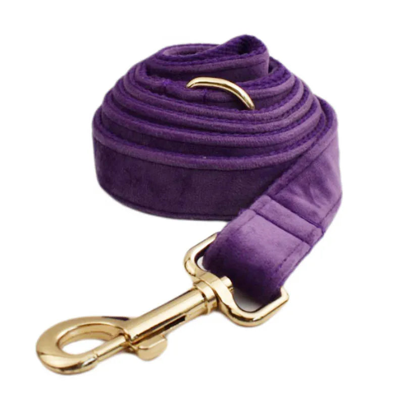 Purple Velvet Dog Collar And Leash Set For Small Medium Large Dogs Custom Engraved Nameplate Pet Supplies Dog Leash Velvet 16