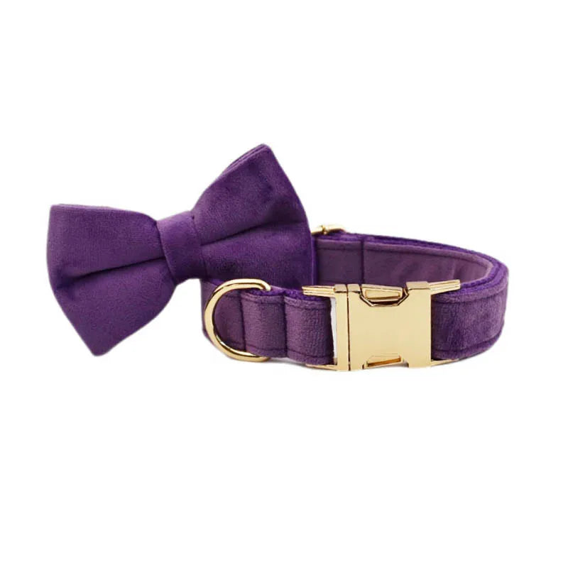 Purple Velvet Dog Collar And Leash Set For Small Medium Large Dogs Custom Engraved Nameplate Pet Supplies Dog Leash Velvet 16