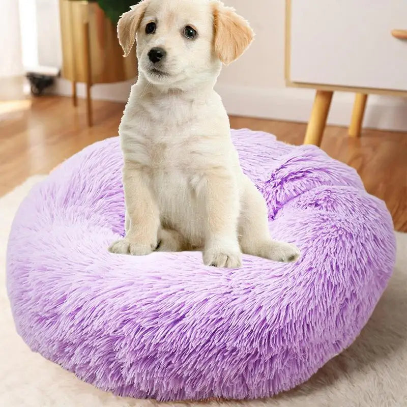 Round Dog Bed Soft Plush Pet Beds USB Heating Donut Round Beds for Dog Cat Comfortable House Pet Supplies Accessories