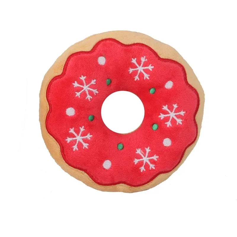 Christmas Dog Plush Squeaky Toys Donut Chew Toys Durable Stuffed Toys for Medium Small Puppy Aggressive Chewers Interactive Gift