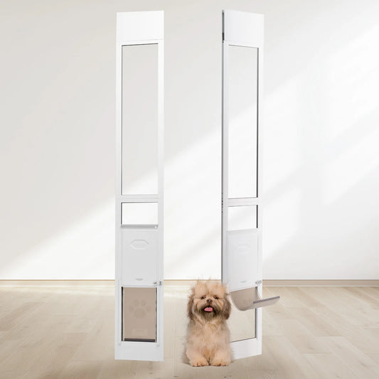 SucceBuy Dog Door Sliding Glass Door Adjustable Height Doggy Door Sliding Doors Aluminum Frame Tempered Glass Pet Door