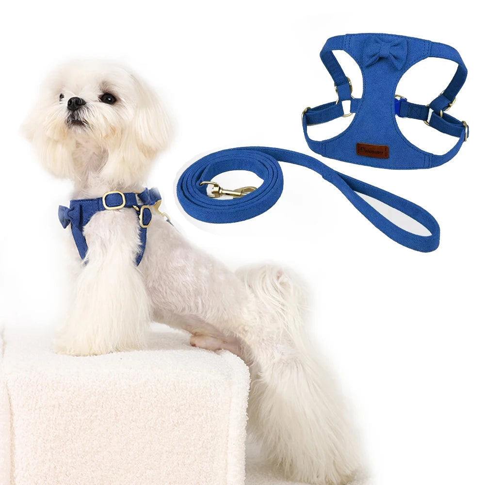 Trendy Premium Suede Dog Harness Leash Set -Small Dog Adjustable Pet Chest Strap Soft Durable Puppy Kitten Fashion Accessories