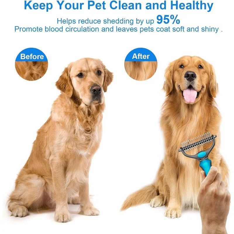 Pet Dematting Comb for Dogs & Cats, Knot Remover Grooming Tool with Stainless Steel Blades, Detangling Brush for Matted Tangled Hair, Professional Pet Grooming Rake for Long Haired Pets