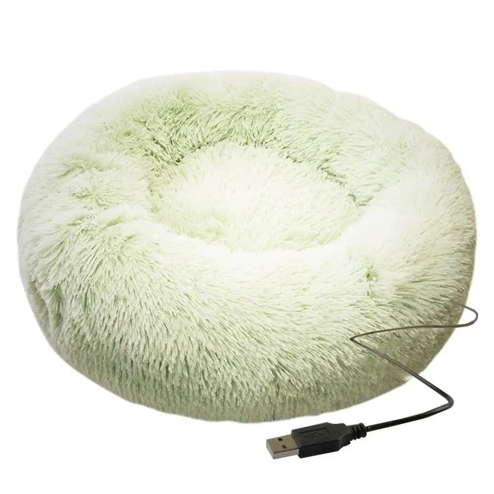 Round Dog Bed Soft Plush Pet Beds USB Heating Donut Round Beds for Dog Cat Comfortable House Pet Supplies Accessories