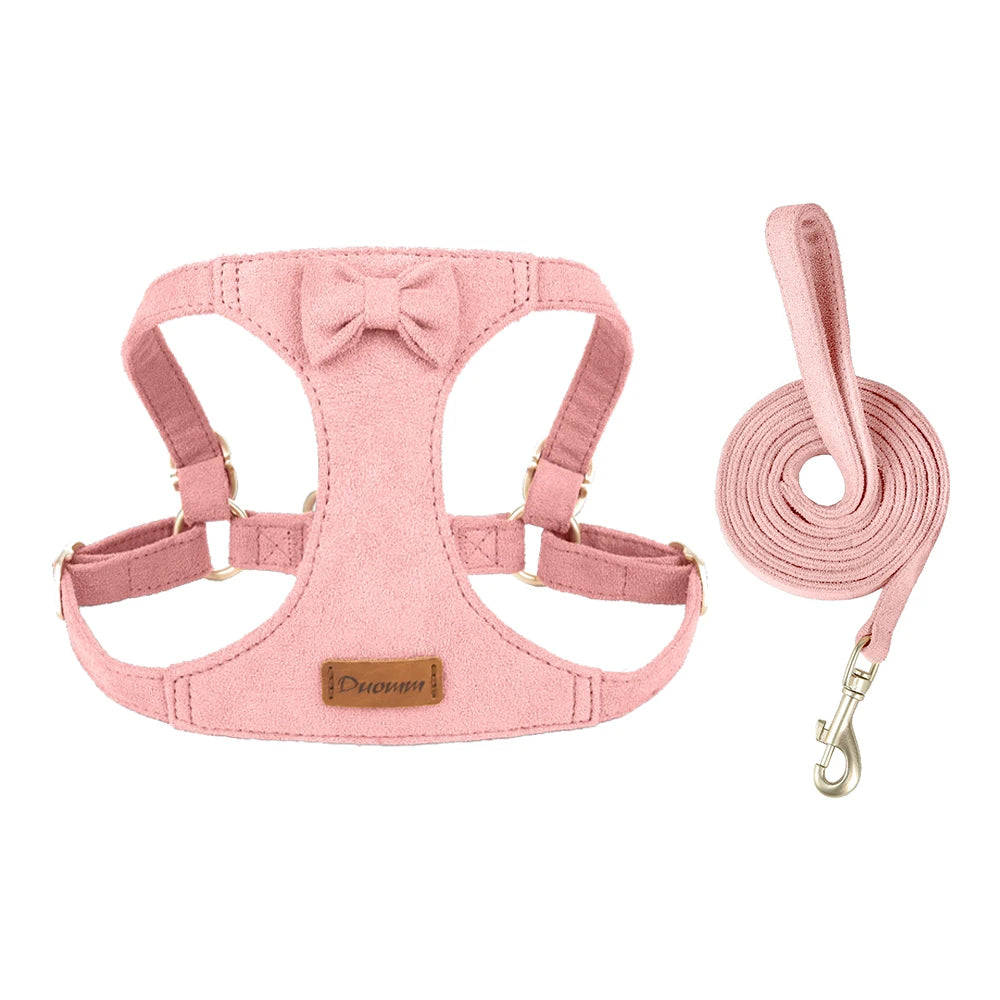 Trendy Premium Suede Dog Harness Leash Set -Small Dog Adjustable Pet Chest Strap Soft Durable Puppy Kitten Fashion Accessories