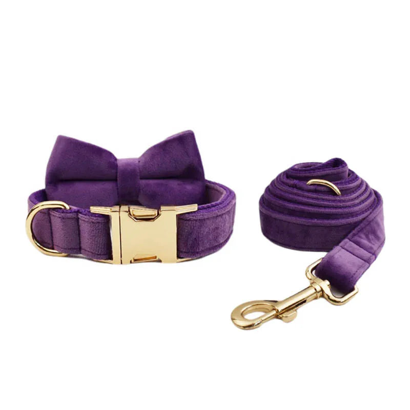 Purple Velvet Dog Collar And Leash Set For Small Medium Large Dogs Custom Engraved Nameplate Pet Supplies Dog Leash Velvet 16