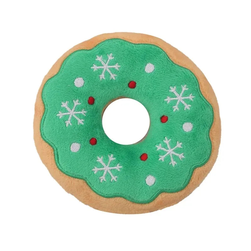 Christmas Dog Plush Squeaky Toys Donut Chew Toys Durable Stuffed Toys for Medium Small Puppy Aggressive Chewers Interactive Gift