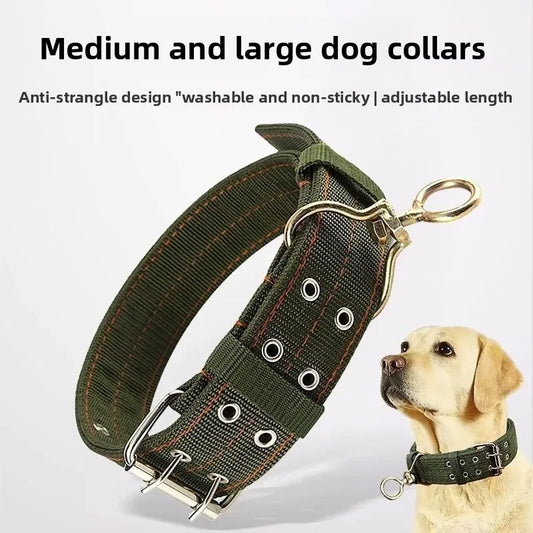 Wide Heavy Duty Dog Collar, Double-Row Stitching Padded Collar with Metal Buckle, Adjustable for Medium & Large Dogs Walking