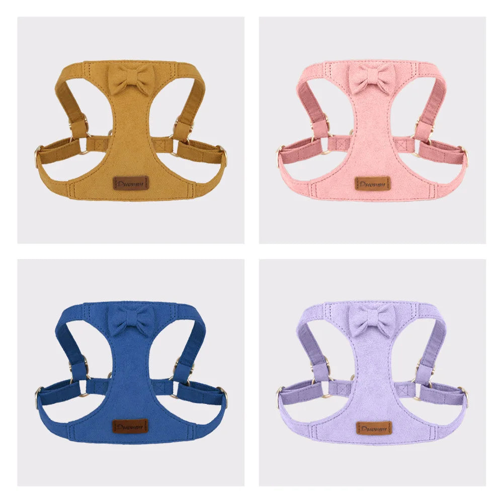Trendy Premium Suede Dog Harness Leash Set -Small Dog Adjustable Pet Chest Strap Soft Durable Puppy Kitten Fashion Accessories