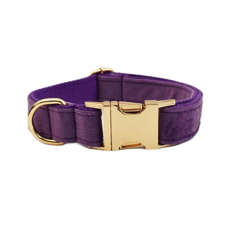 Purple Velvet Dog Collar And Leash Set For Small Medium Large Dogs Custom Engraved Nameplate Pet Supplies Dog Leash Velvet 16